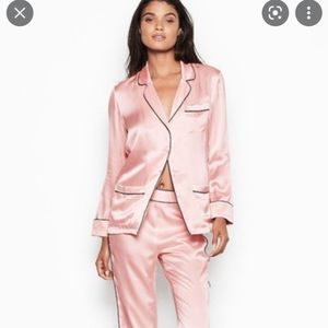 Victoria's Secret SILK Pajamas 2 Piece Set Long Sleeve + Pant Pink